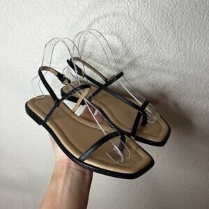 THE WHITE COMPANY Skinny Braid Detail Strap Sandal Black Square Toe Flat New 36